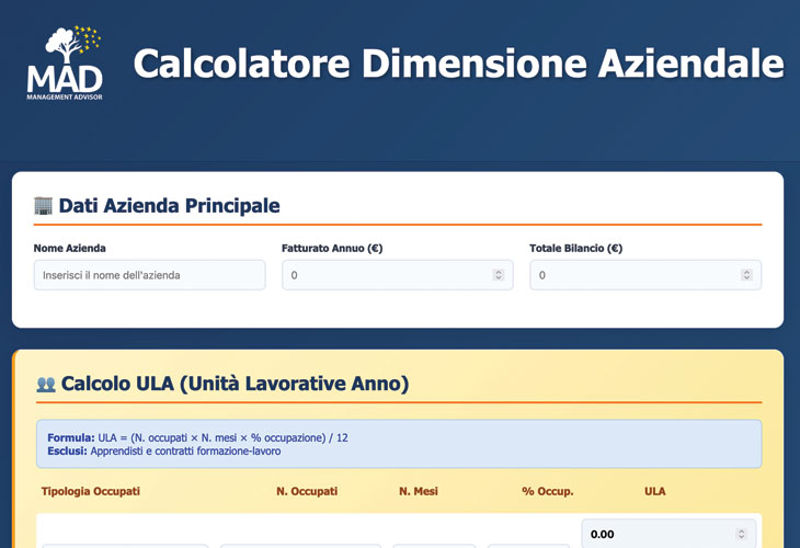 Nuovo calcolatore dimensione aziendale mad management advisor